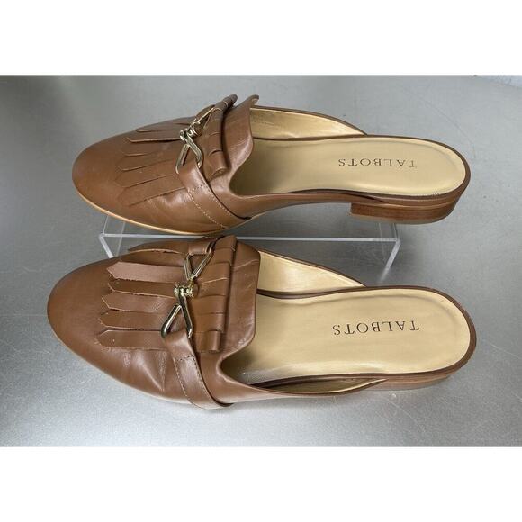 Talbots Tan Fringe Horsebit Trim Mule School Preppy Slip On Shoes Size 8 - Picture 1 of 6